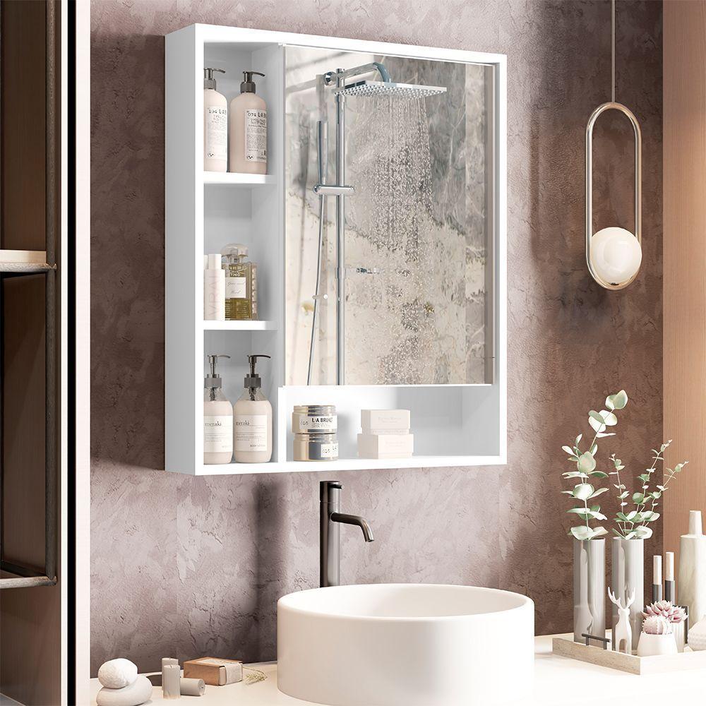 Armário Suspenso Espelheira 1 Porta Com Espelho Olimpia Branco - 1