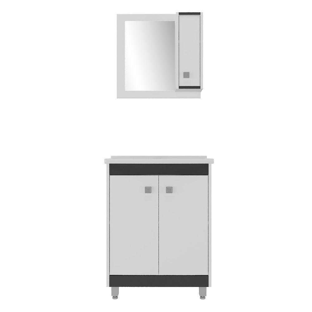 Gabinete Banheiro Com Cuba E Espelheira 60Cm Multimóveis Vcr10058 Branco/Preto Branco/Preto - 2