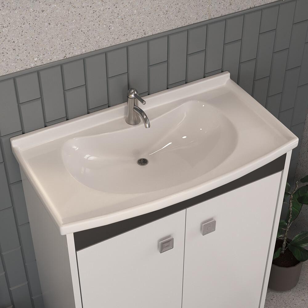 Gabinete Banheiro Com Cuba E Espelheira 60Cm Multimóveis Vcr10058 Branco/Preto Branco/Preto - 5