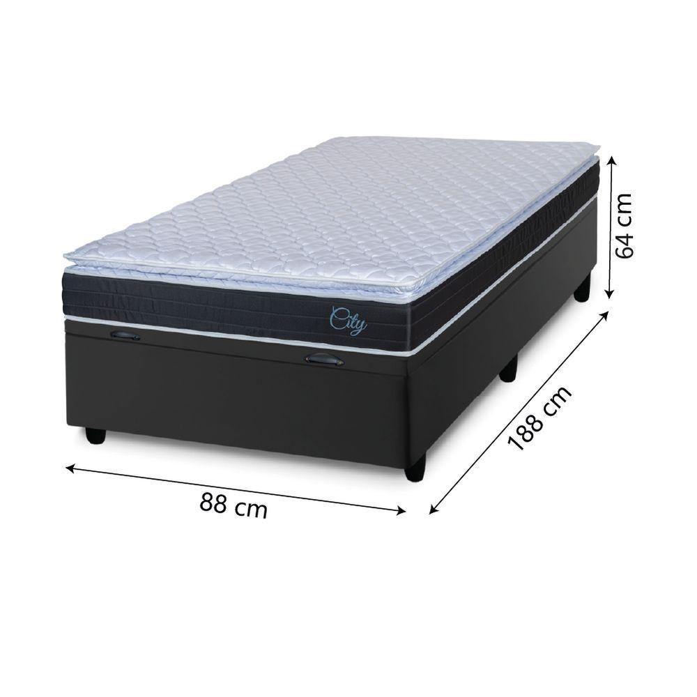 Cama Box Baú Solteiro Colchão Com Molas Ensacadas City Pillow Top 88x188x64cm Hellen Preto/branco - 4