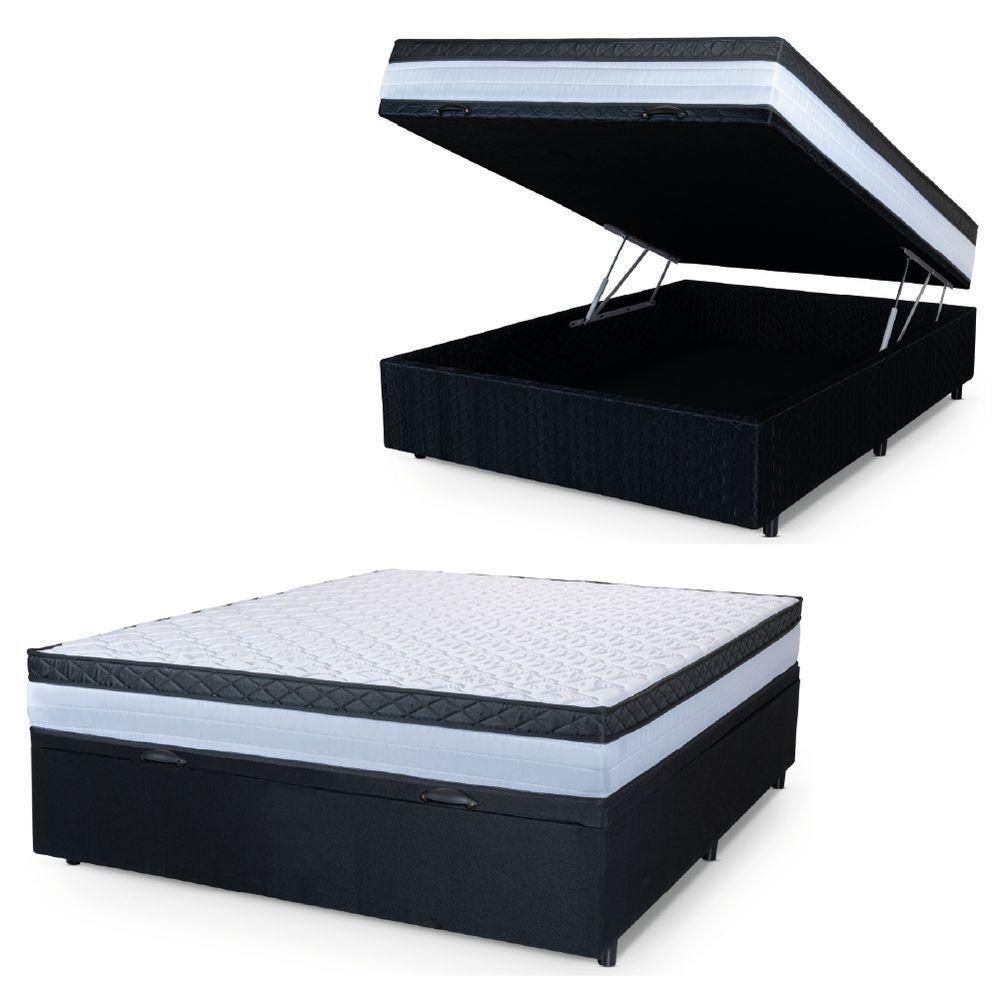 Cama Box Baú Casal Colchão Com Molas Ensacadas 138x188x63cm Dunas Hellen Branco/preto - 1