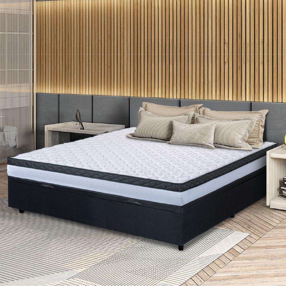 Cama Box Baú Casal Colchão Com Molas Ensacadas 138x188x63cm Dunas Hellen Branco/preto - 2