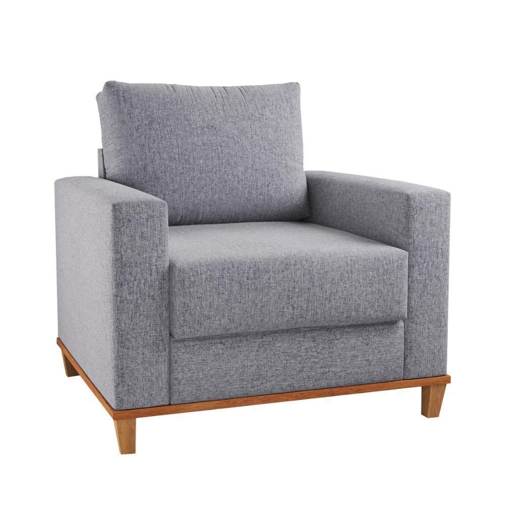 Poltrona Prada Base De Madeira Linho Cinza - 1