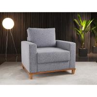 Poltrona Prada Base De Madeira Linho Cinza - 2