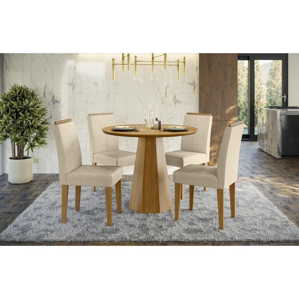 Mesa De Jantar Redonda Com Tampo Em Mdf Isis Ypê 100cm - 4