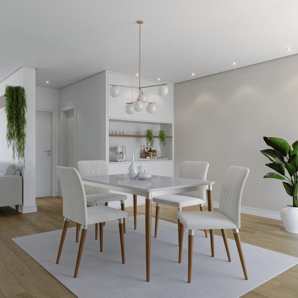 Mesa De Jantar Retangular Com Tampo De Vidro Abbey Off White 135cm - 5