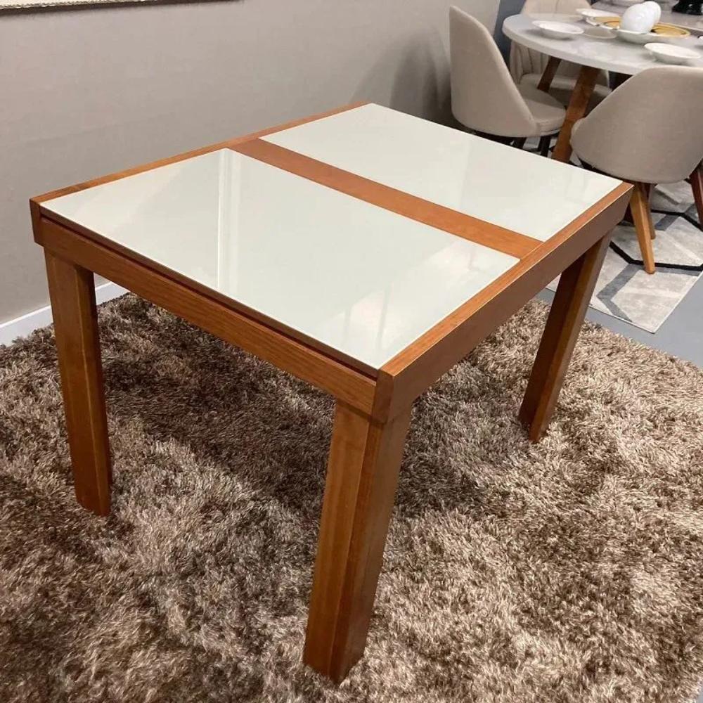 Mesa De Jantar Retangular Extensível Com Tampo De Vidro Gênova Mel E Off White - 3