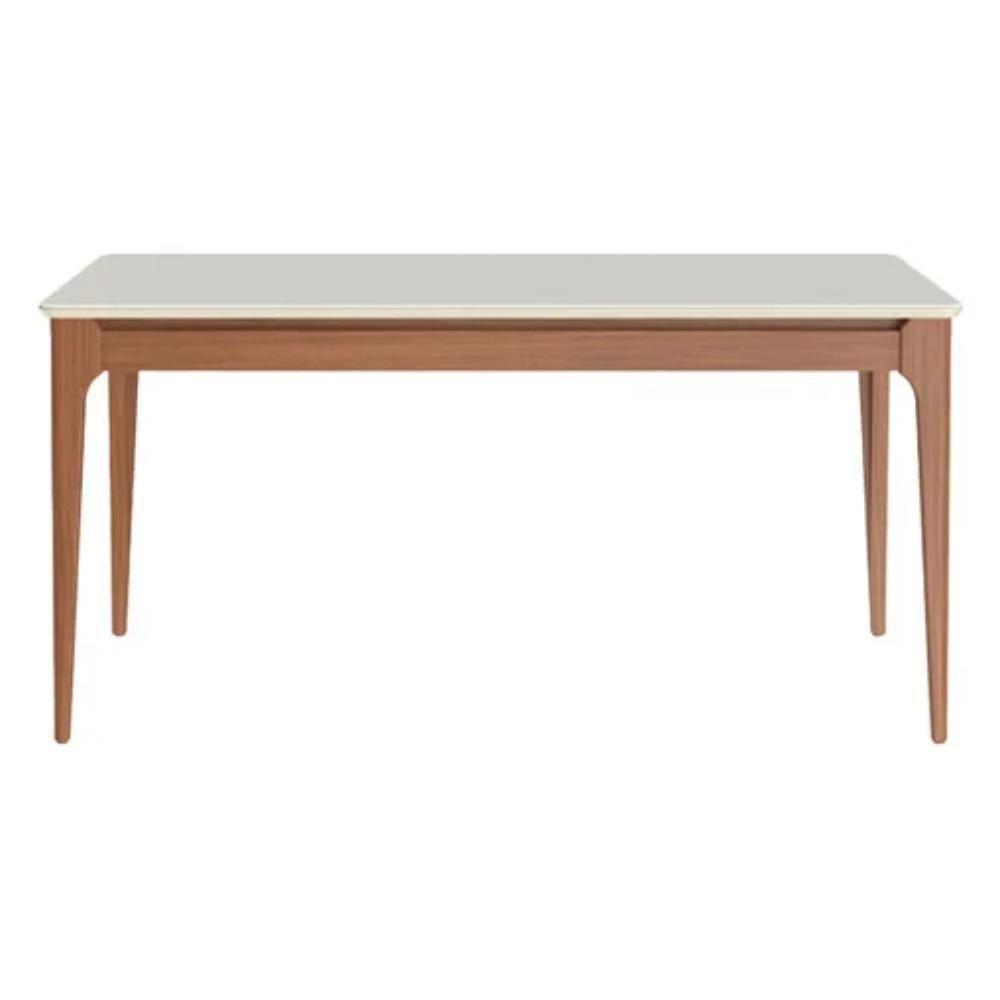 Mesa De Jantar Retangular Com Tampo De Vidro Addar Off White E Natural 160cm - 1