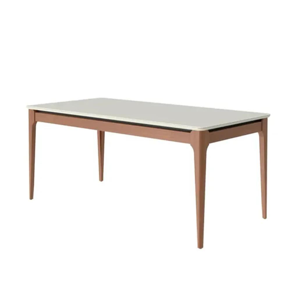 Mesa De Jantar Retangular Com Tampo De Vidro Addar Off White E Natural 160cm - 2