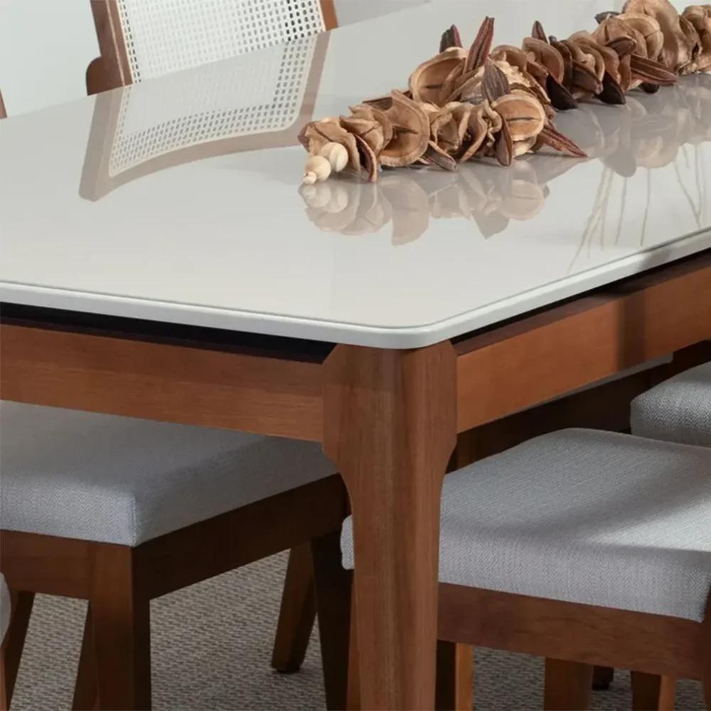 Mesa De Jantar Retangular Com Tampo De Vidro Addar Off White E Natural 160cm - 3
