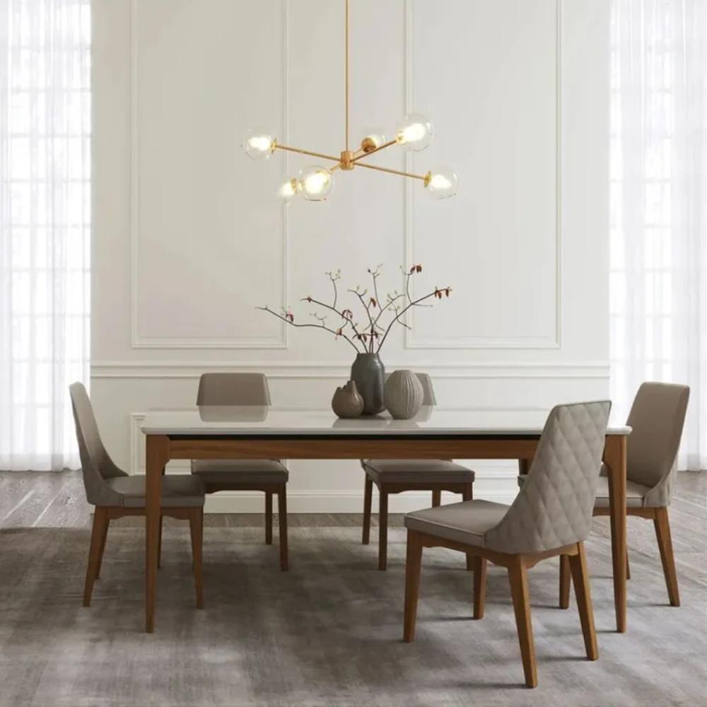 Mesa De Jantar Retangular Com Tampo De Vidro Addar Off White E Natural 160cm - 5