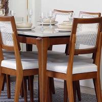 Mesa De Jantar Retangular Com Tampo De Vidro Addar Off White E Natural 160cm