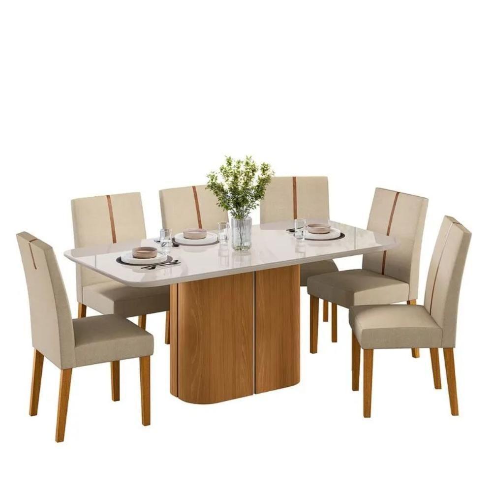 Mesa De Jantar Retangular Tampo De Vidro Serena Ypê E Off White 160cm - 3