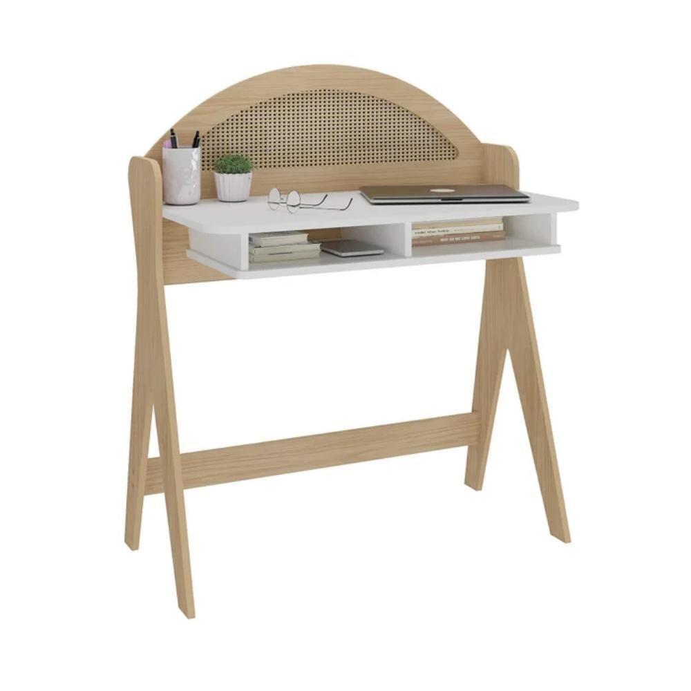 Escrivaninha Com 2 Nichos Ceci Naturale E Branco 90cm - 3