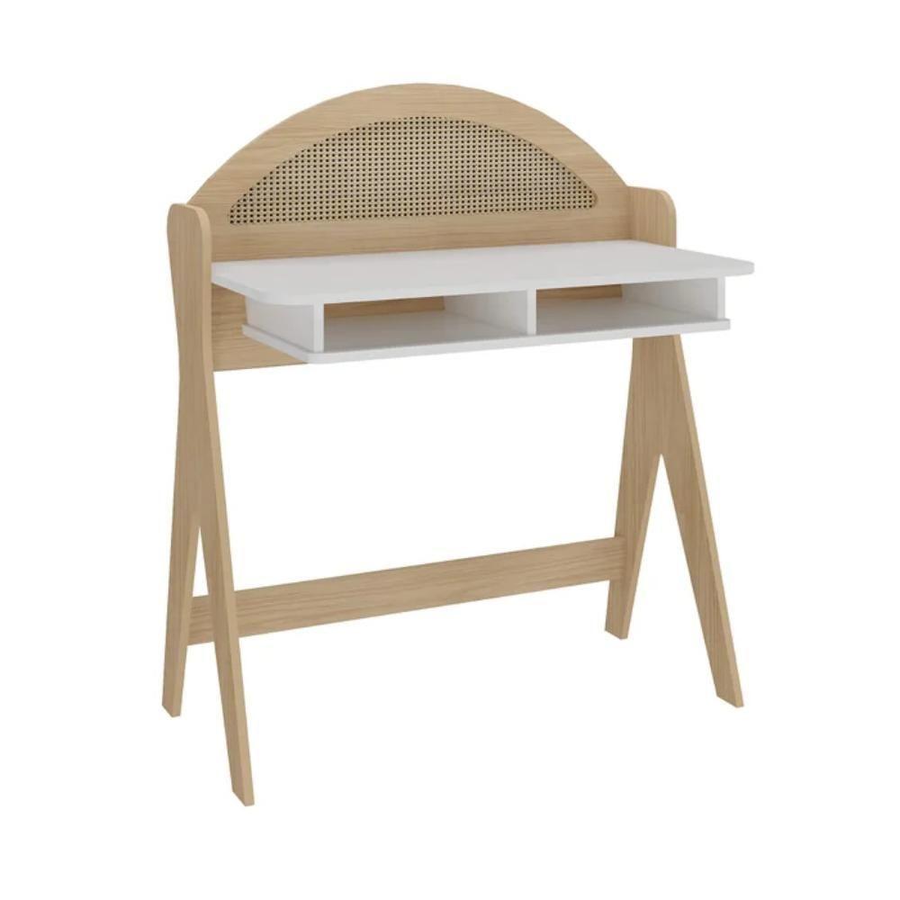 Escrivaninha Com 2 Nichos Ceci Naturale E Branco 90cm - 6