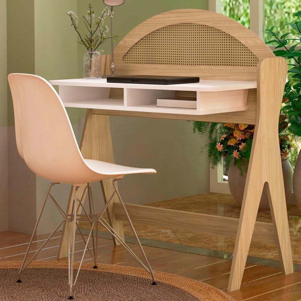 Escrivaninha Com 2 Nichos Ceci Naturale E Branco 90cm - 7