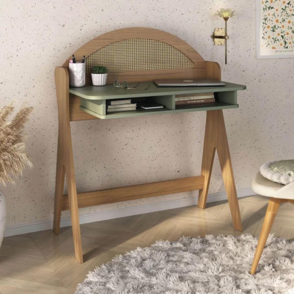 Escrivaninha 2 Nicho Em Mdf Ceci Carvalho E Verde Menta - 2