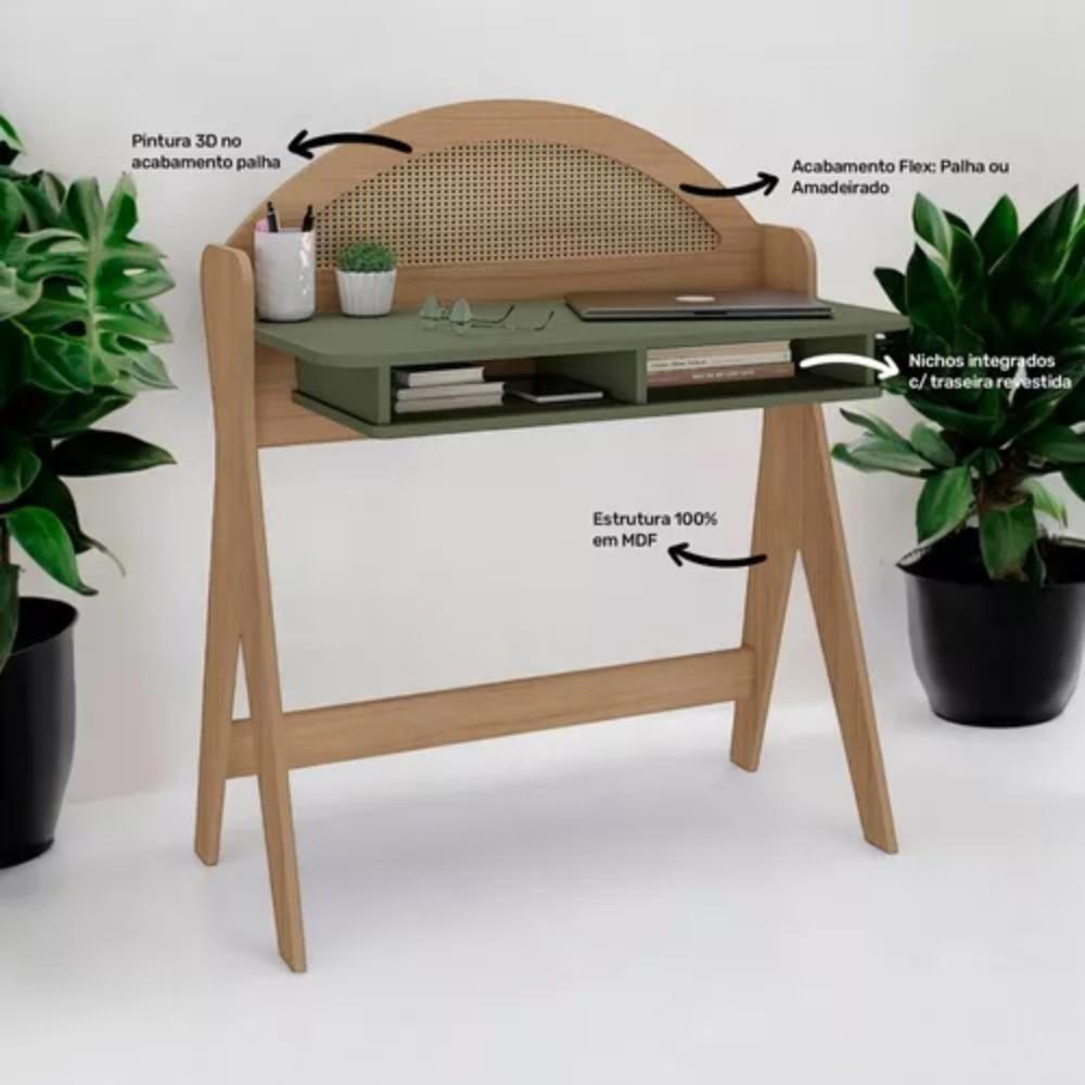 Escrivaninha 2 Nicho Em Mdf Ceci Carvalho E Verde Menta - 6