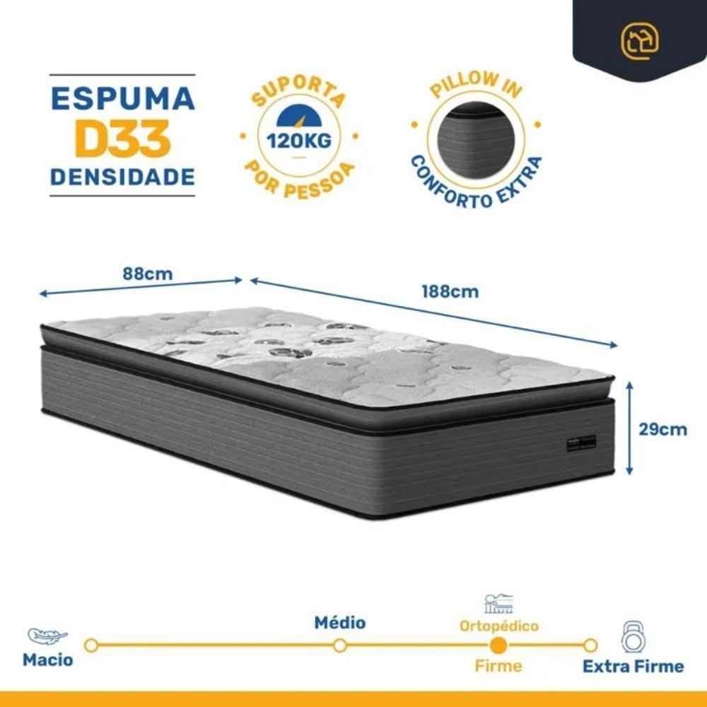 Colchão Solteiro D33 Com Pillow Top Umaflex Resistence 88x188x29cm - 5