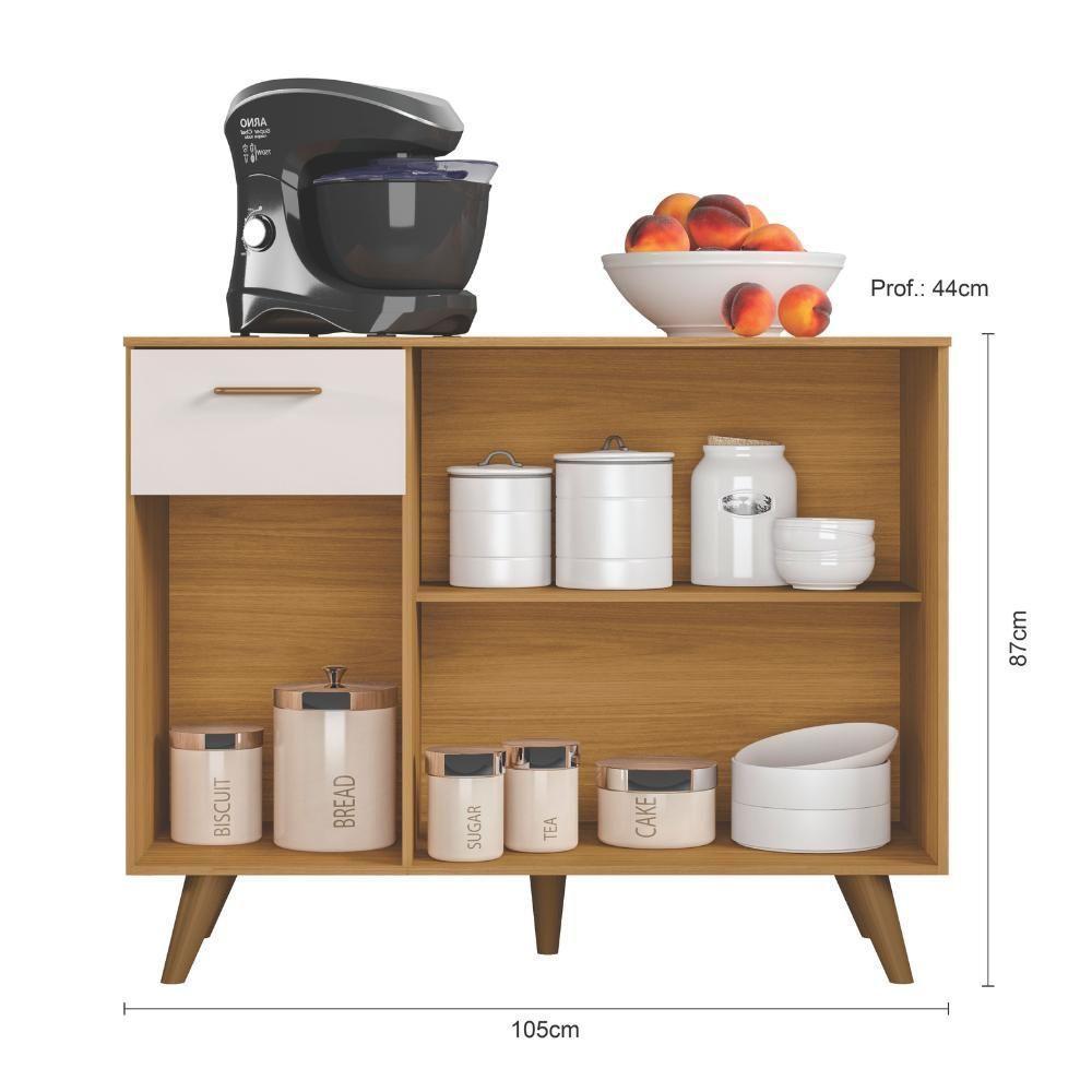 Balcão De Cozinha Com Tampo 3 Portas 1 Gaveta Olinda Freijó E Off White - 2