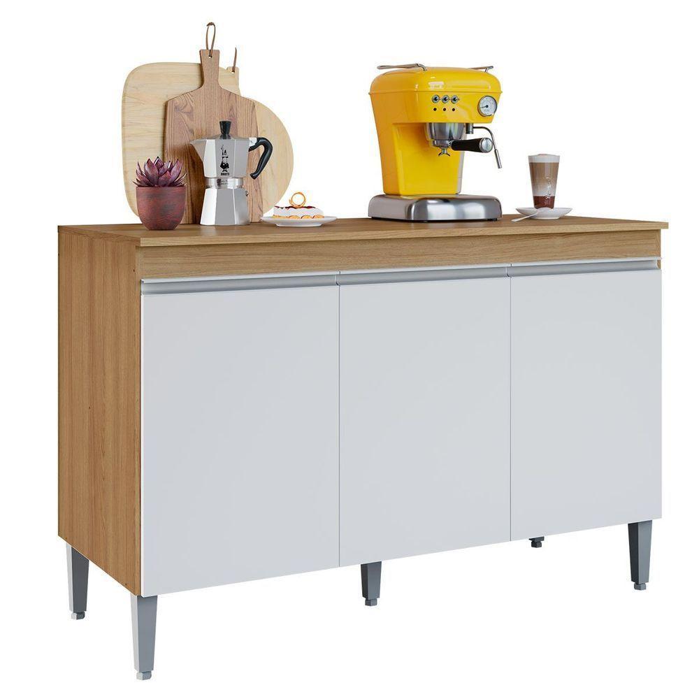 Balcão De Pia Para Cozinha 120 Cm 3 Portas Kadu Amêndoa/branco - 1