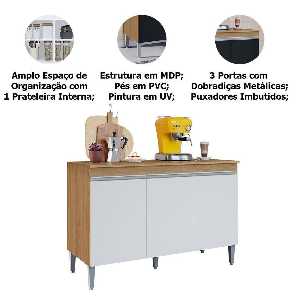 Balcão De Pia Para Cozinha 120 Cm 3 Portas Kadu Amêndoa/branco - 2