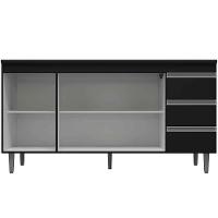 Balcão De Pia Sem Tampo 160 Cm 3 Portas 3 Gavetas Adriana Amêndoa/preto