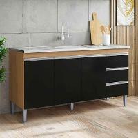 Balcão De Pia Sem Tampo 160 Cm 3 Portas 3 Gavetas Adriana Amêndoa/preto - 5