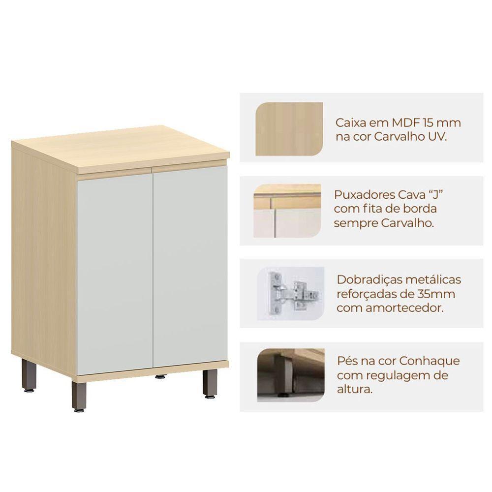 Balcão Para Cozinha 60 Cm 2 Portas Mdf/mdp Aurora Cinza Cristal - 2