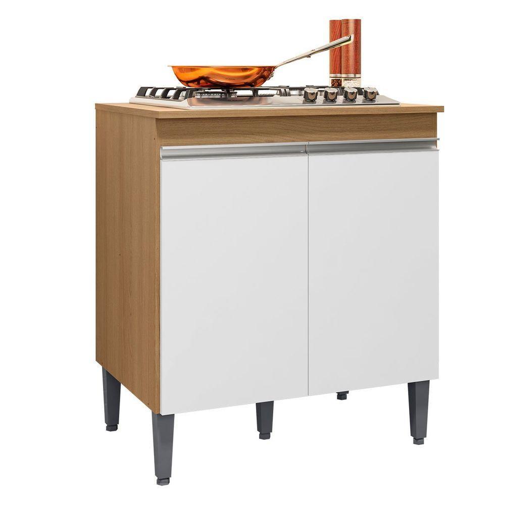 Balcão Para Cooktop Com Tampo 4 Ou 5 Bocas 2 Portas Adriana Amêndoa/branco - 1