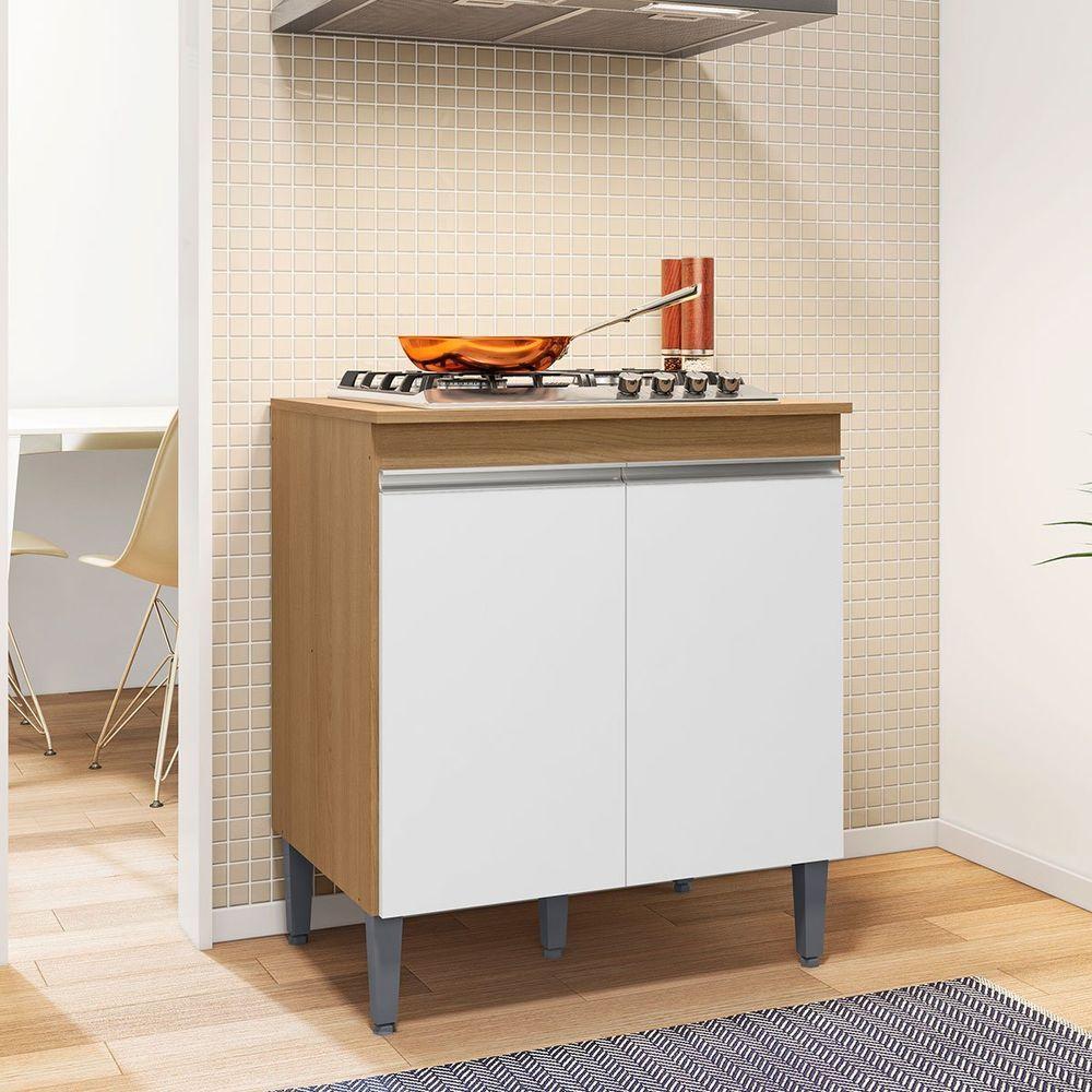 Balcão Para Cooktop Com Tampo 4 Ou 5 Bocas 2 Portas Adriana Amêndoa/branco - 5
