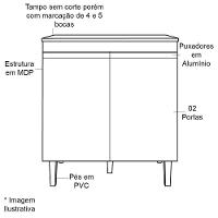 Balcão Para Cooktop Com Tampo 4 Ou 5 Bocas 2 Portas Adriana Amêndoa/branco - 3