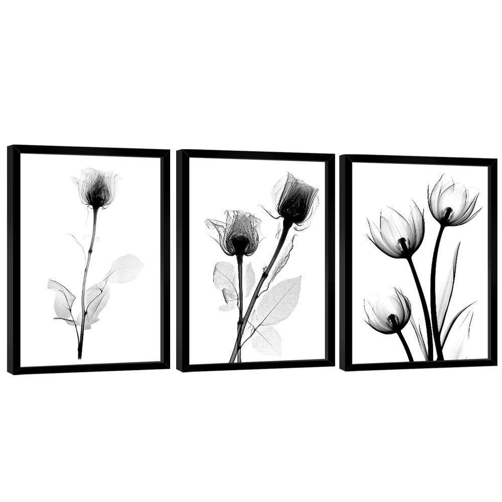 Quadro Decorativo Trio Flor Estilo Desenho - 1