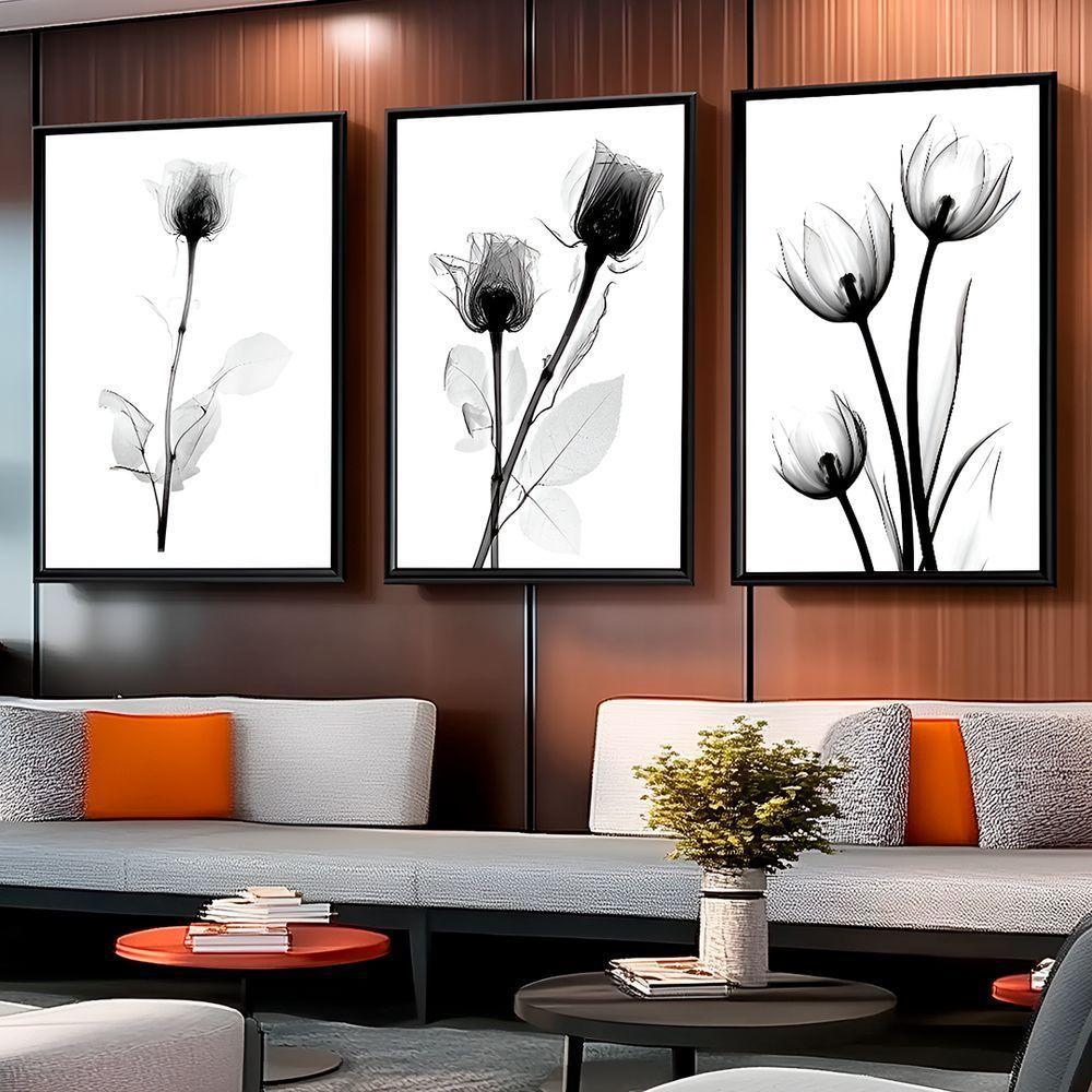 Quadro Decorativo Trio Flor Estilo Desenho - 2