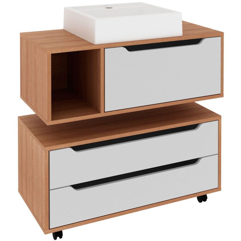 Kit Balcão E Gabinete De Banheiro Com Cuba Karina Amêndoa/branco - 1