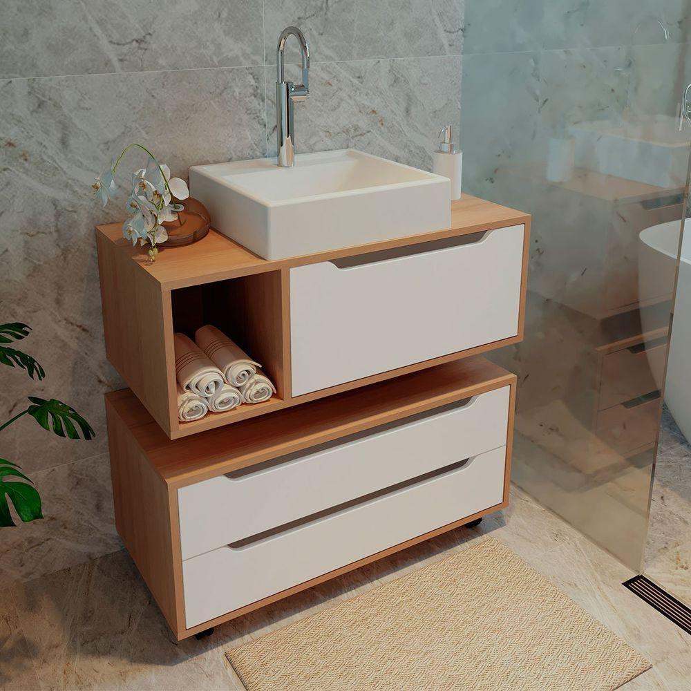 Kit Balcão E Gabinete De Banheiro Com Cuba Karina Amêndoa/branco - 7