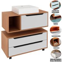 Kit Balcão E Gabinete De Banheiro Com Cuba Karina Amêndoa/branco - 2