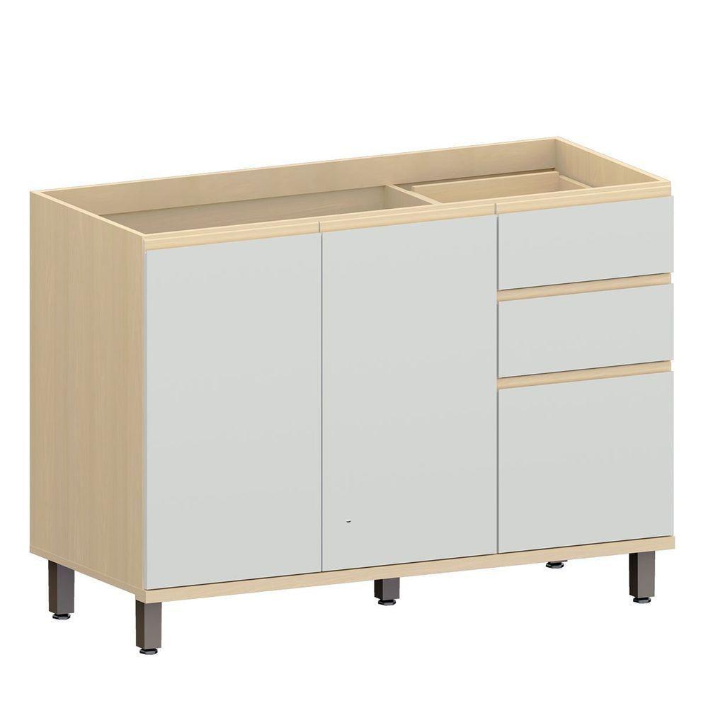 Balcão De Pia Para Cozinha 120 Cm 3 Portas 2 Gavetas Aurora Cinza Cristal - 1