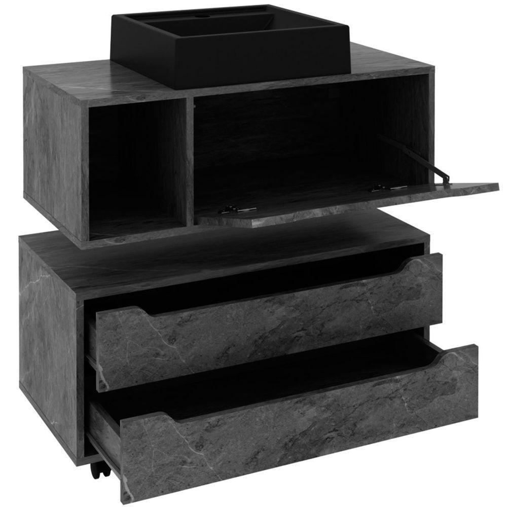 Kit Balcão E Gabinete De Banheiro Com Cuba Karina Mármore Lunar - 4