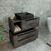 Kit Balcão E Gabinete De Banheiro Com Cuba Karina Mármore Lunar - 7