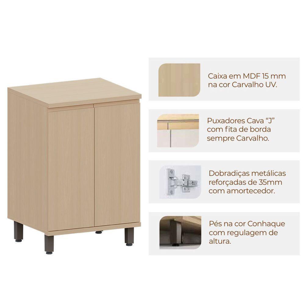 Balcão Para Cozinha 60 Cm 2 Portas Mdf/mdp Aurora Carvalho - 2