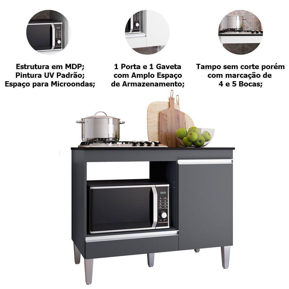 Balcão Para Cooktop 1 Porta 1 Gaveta Com Tampo Cátia Cinza - 3