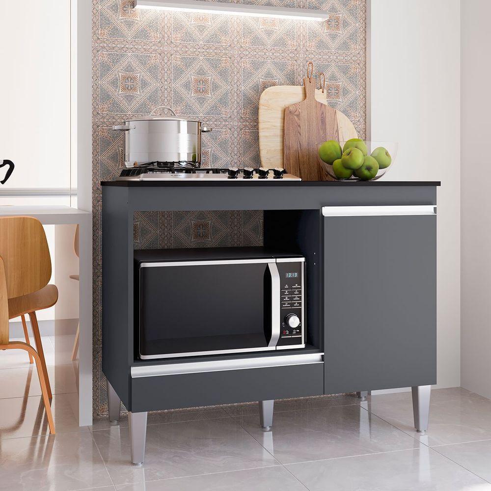 Balcão Para Cooktop 1 Porta 1 Gaveta Com Tampo Cátia Cinza - 5
