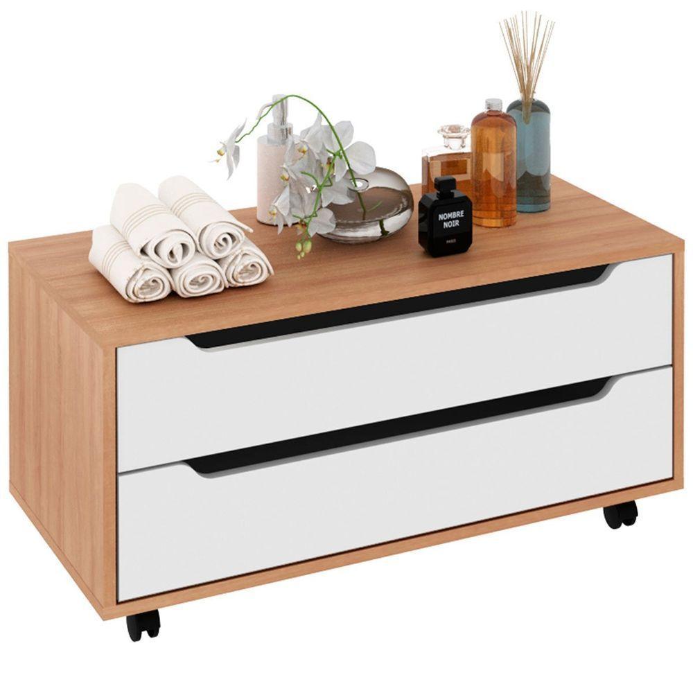 Balcão Para Gabinete De Banheiro 2 Gavetas E Rodízios Amêndoa/branco - 1