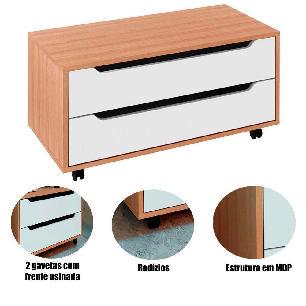Balcão Para Gabinete De Banheiro 2 Gavetas E Rodízios Amêndoa/branco - 2