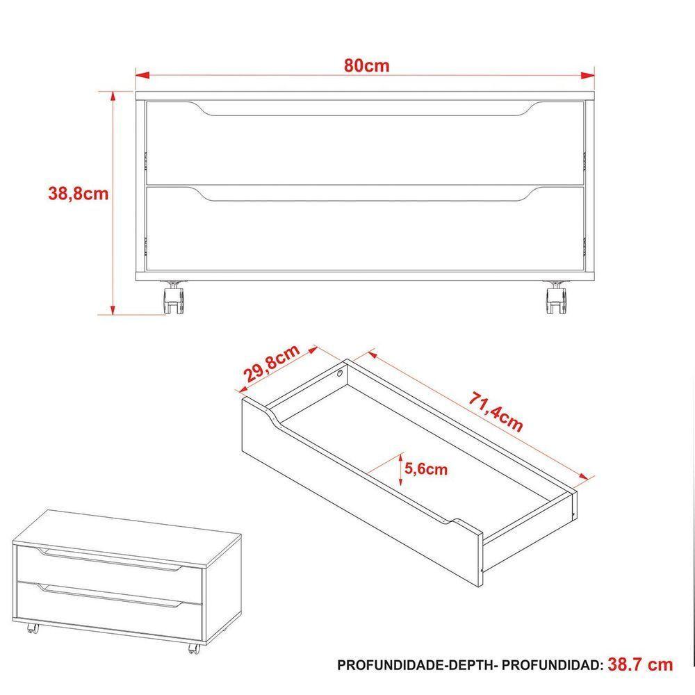 Balcão Para Gabinete De Banheiro 2 Gavetas E Rodízios Amêndoa/branco - 6