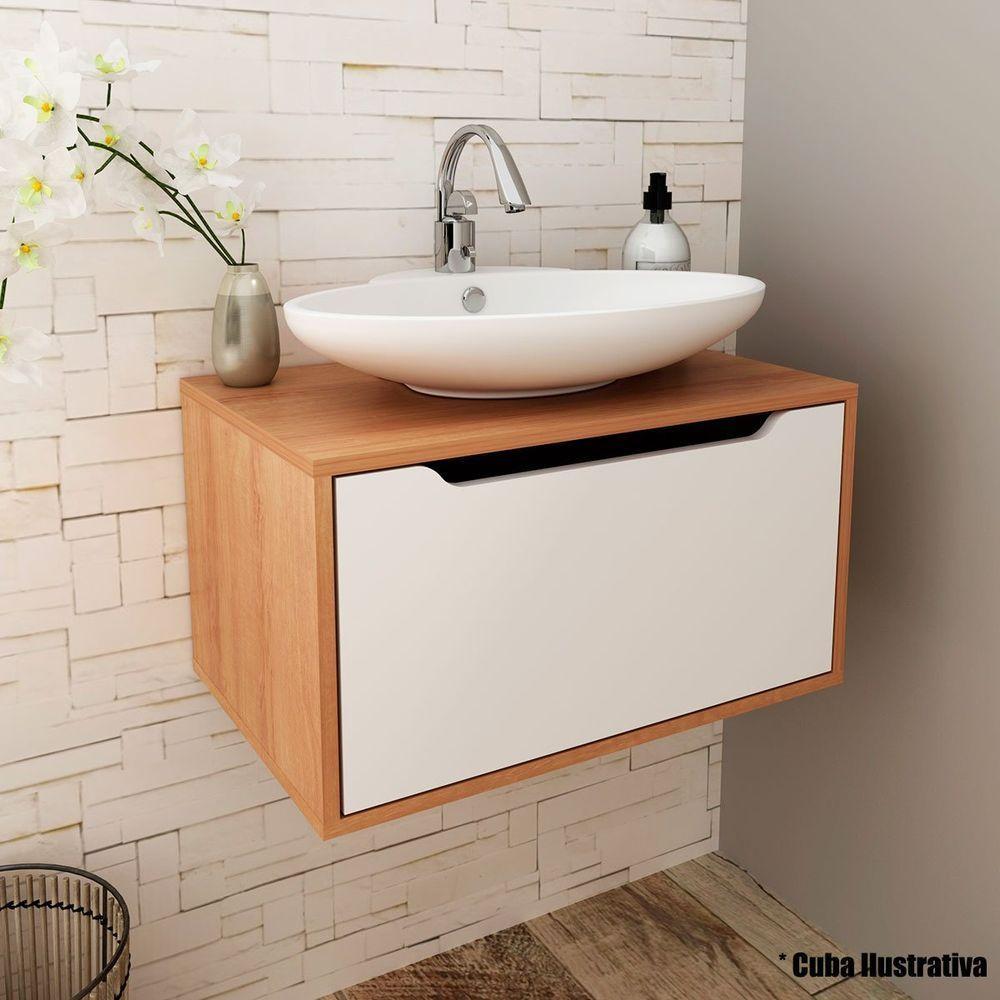 Gabinete De Banheiro 60 Cm Com 1 Porta Basculante Amendôa/branco - 5