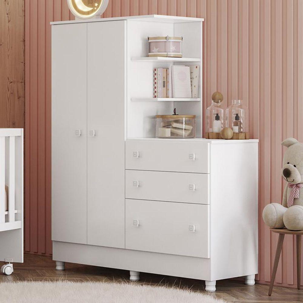 Guarda Roupa Com Cômoda Infantil Doce Sonho 2 Portas E 3 Gavetas Branco Com Pés - Qmovi Branco - 2