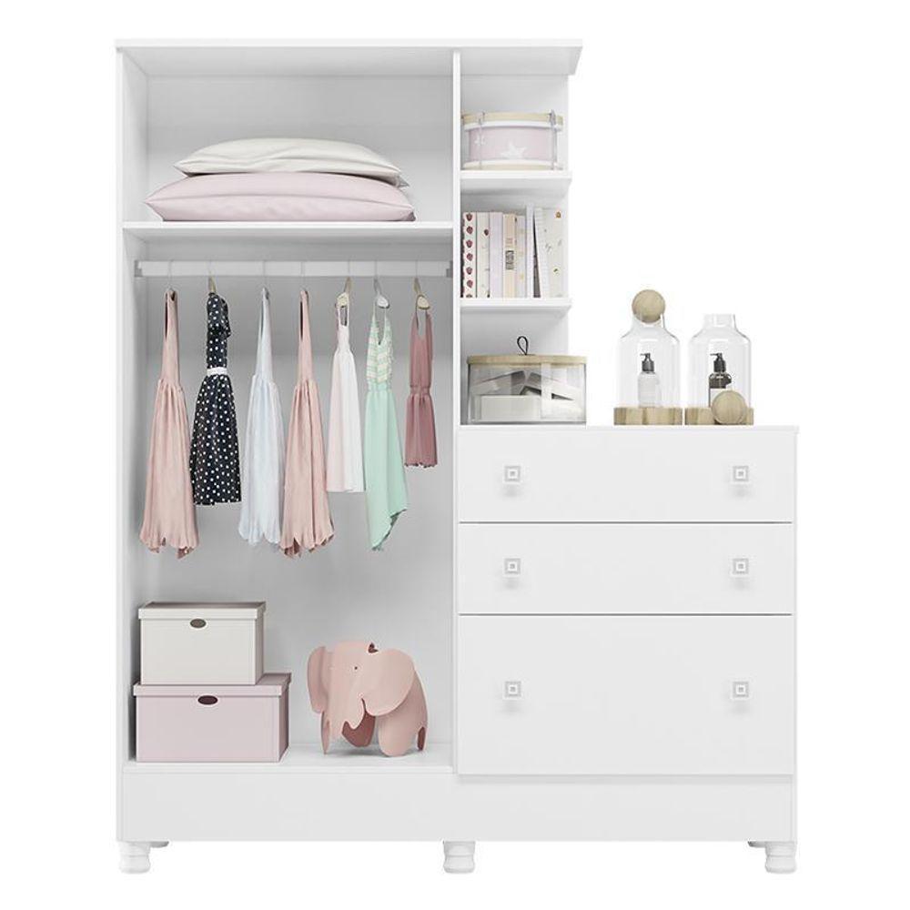 Guarda Roupa Com Cômoda Infantil Doce Sonho 2 Portas E 3 Gavetas Branco Com Pés - Qmovi Branco - 3