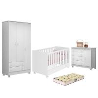 Dormitório Doce Sonho 3 Portas, Cômoda 1 Porta, Berço Mini Cama Branco Com Rodízio E Colchão D18 - Qmovi Branco - 1